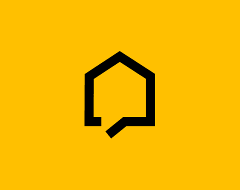 yellow background with outline of a black house